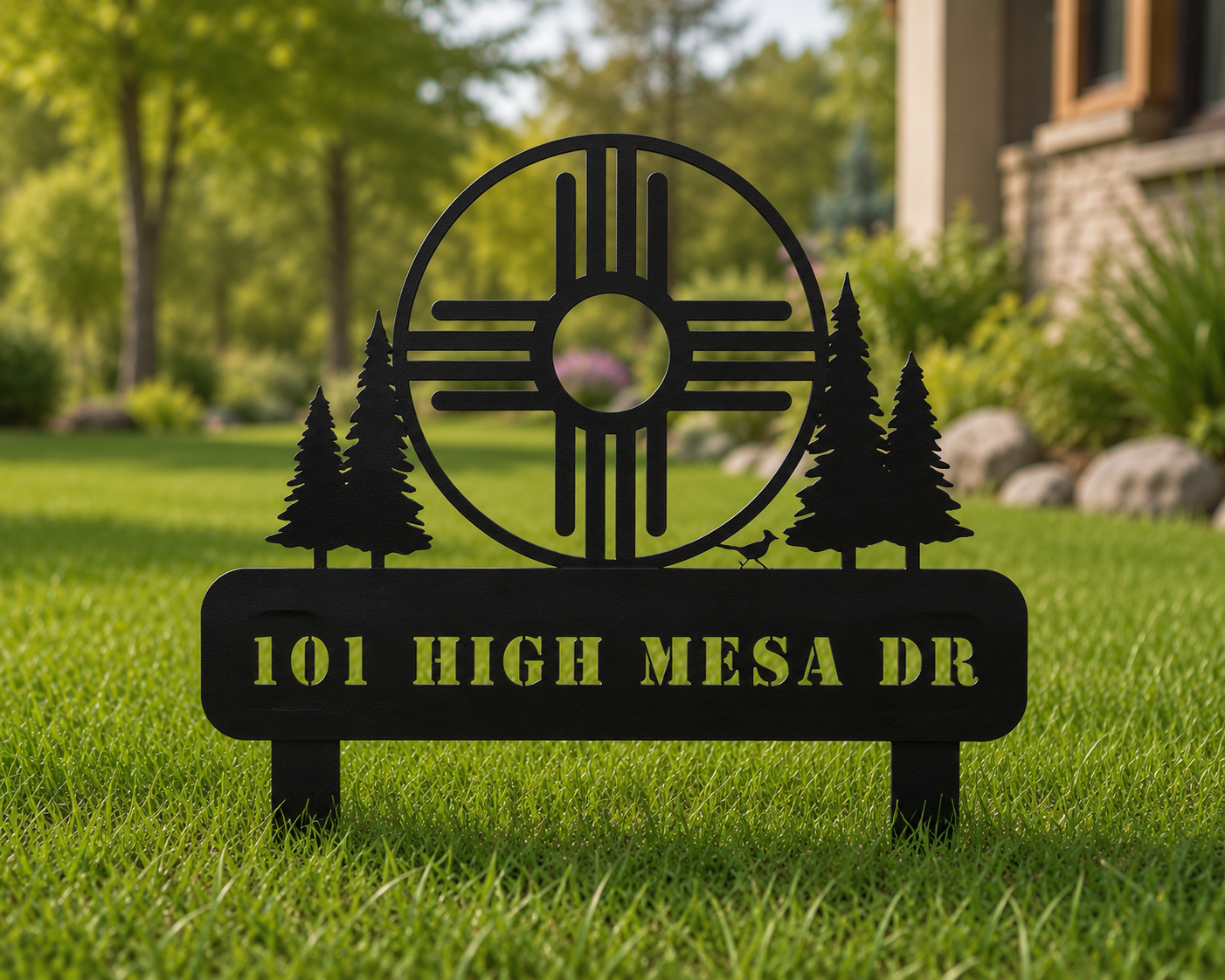 New Mexico Zia Address Sign with Stakes