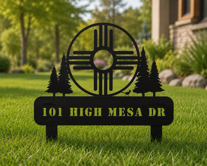 New Mexico Zia Address Sign with Stakes