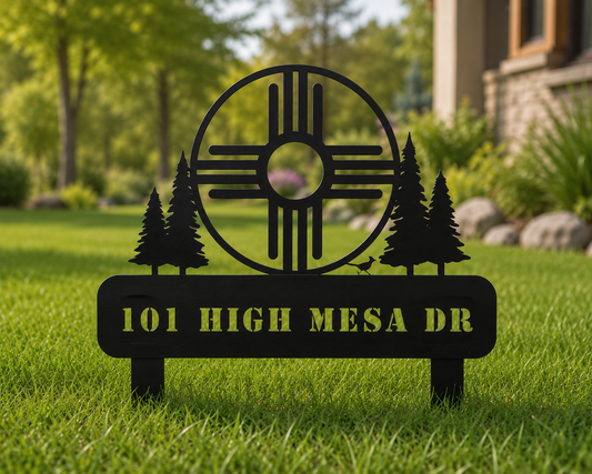 New Mexico Zia Address Sign with Stakes